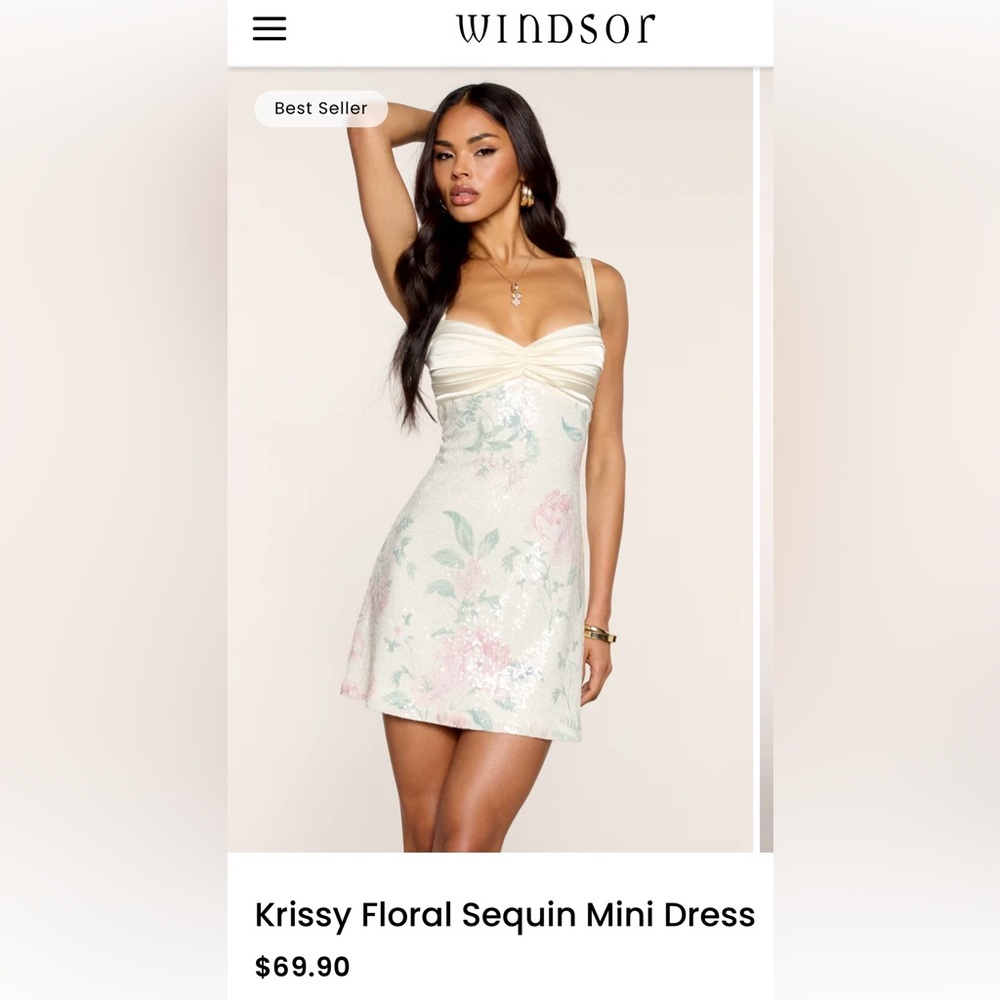 Windsor Cream Floral Sequin Mini Dress